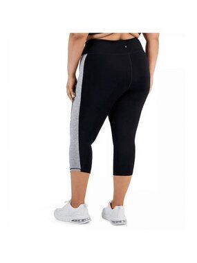 Ideology Womens Plus Size Colorblocked Capri Leggings, Black/Grey, Size 3X